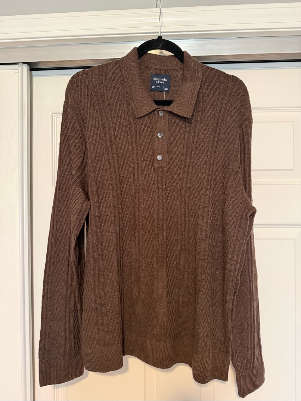 Abercrombie & Fitch | Textured Stitch Long Sleeve Sweater Polo Brown L NWT